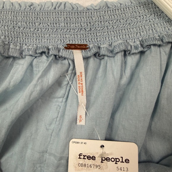 Free People Blue Embroidered Smocked Off Shoulder Tiered Dress Size‎ Small - Picture 3 of 11